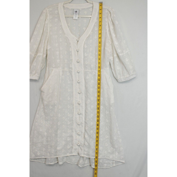 Cabi Sheer Midsummer Dress Eyelet Embroidered Floral Button Front Women 8 Cream - Picture 4 of 13